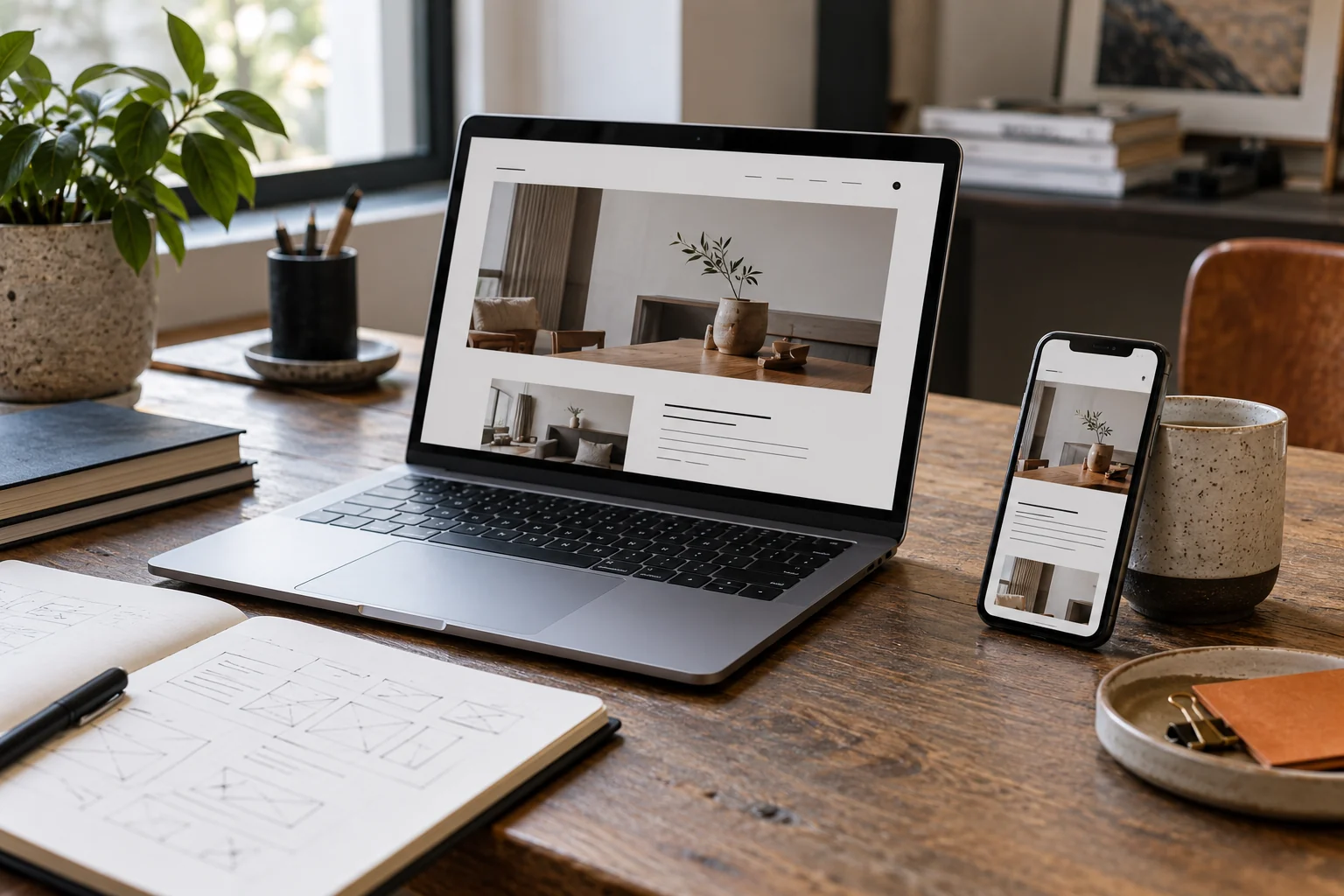 Website design displayed on a laptop and phone